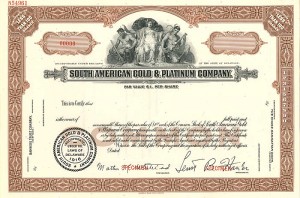 South American Gold and Platinum Co. - Specimen Stock Certicate